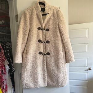 J. Crew Cream Teddy Jacket with Brown Toggles